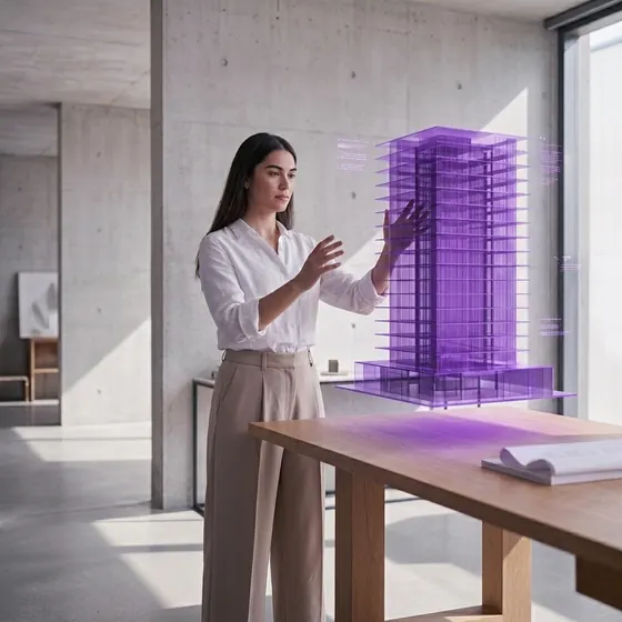 Un tableau de métrés lu au-dessus d'une maquette de bâtiment